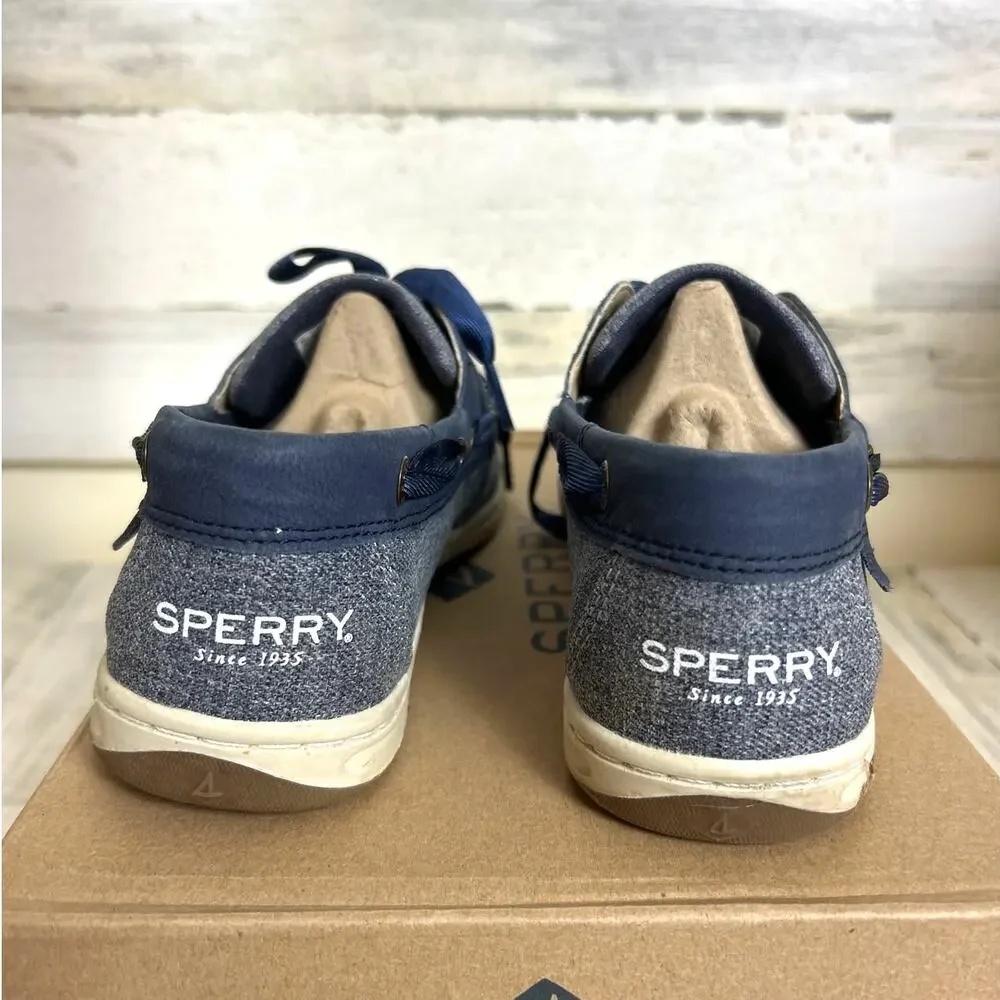 Sperry Womens 7.5 Koifish Sparkle Canvas Boat Shoe Loafer Ribbon Lace-Up Leather